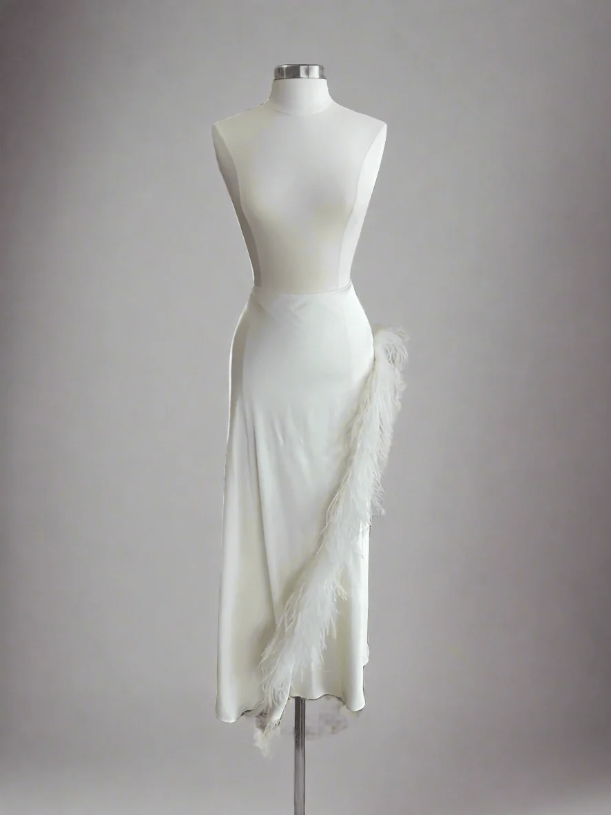 LAPOINTE - Satin Asymmetric Skirt With Feathers (18)