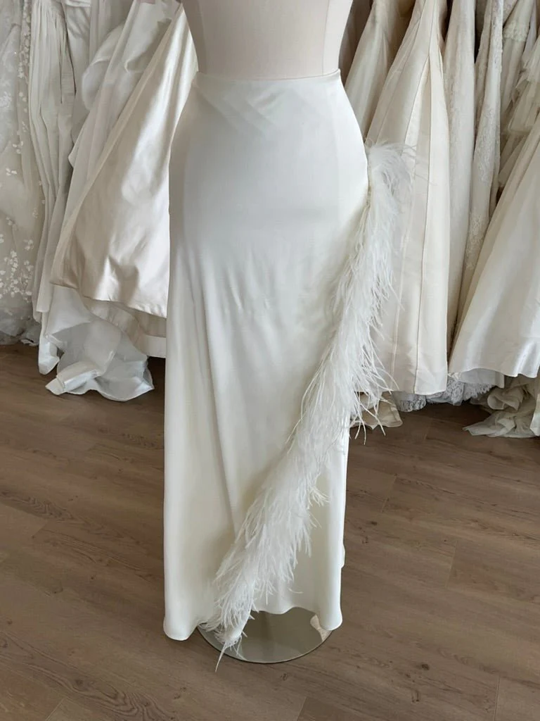 LAPOINTE - Satin Asymmetric Skirt With Feathers (18) - Image 3